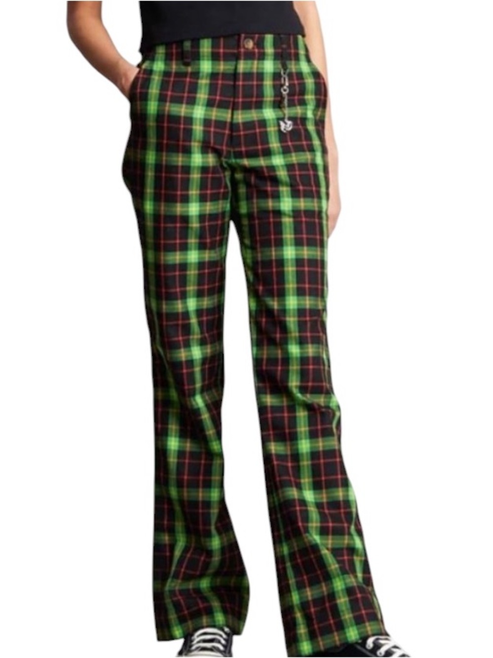 Teddy Fresh High Rise Punk Green plaid Trouser Pants 29
